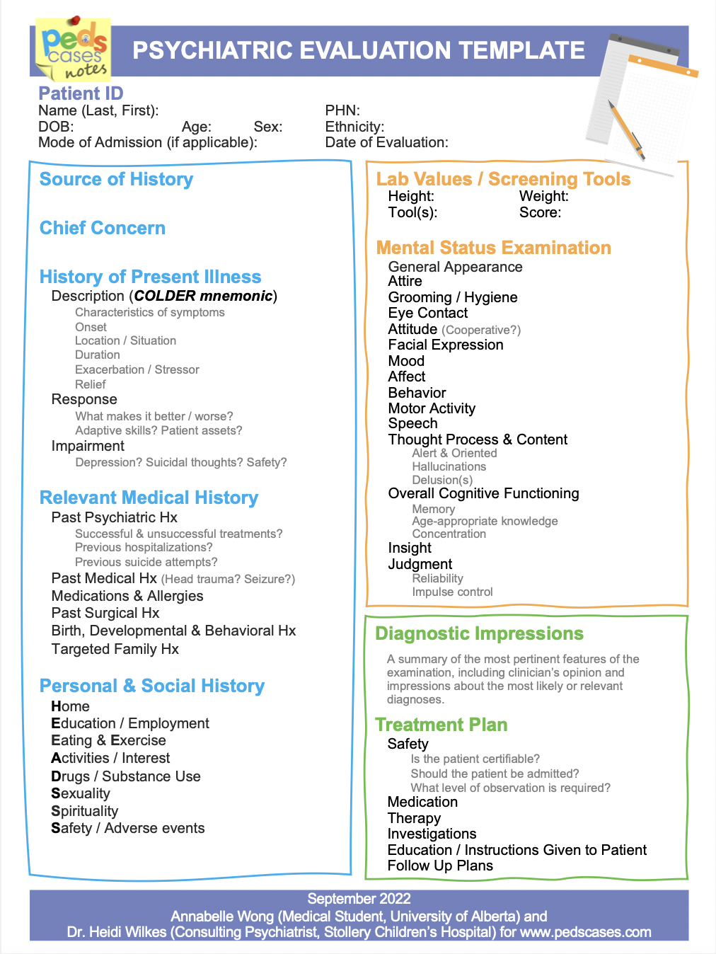 Psychiatric Evaluation Template PedsCases